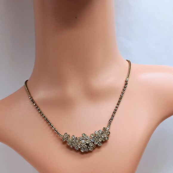 Vintage HOBE' rhinestone cluster choker necklace Signed - Picture 3 of 11
